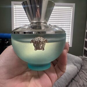 Versace Frosted Aqua and Silver Glass Jar with Medusa Emblem